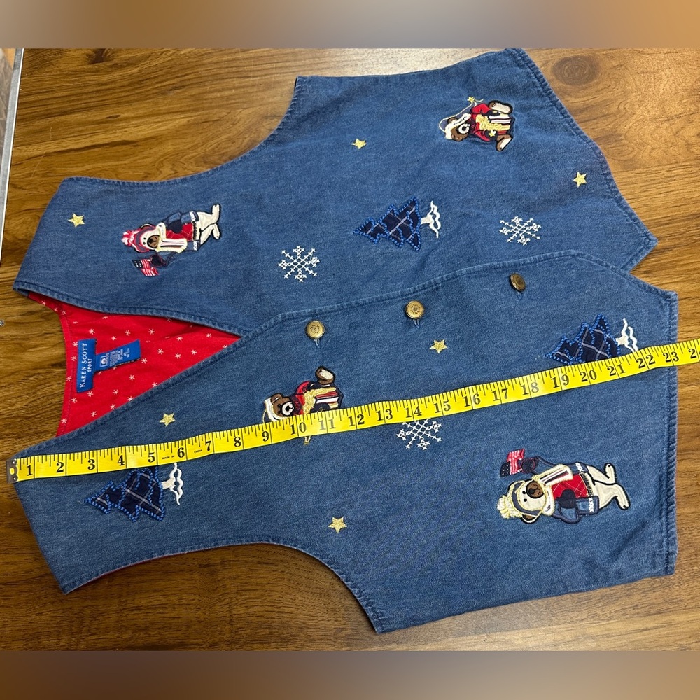 Karen Scott Sport Blue Jean Patriotic Themed Holiday 3-Button Vest Women’s Sz XL - Picture 3 of 11